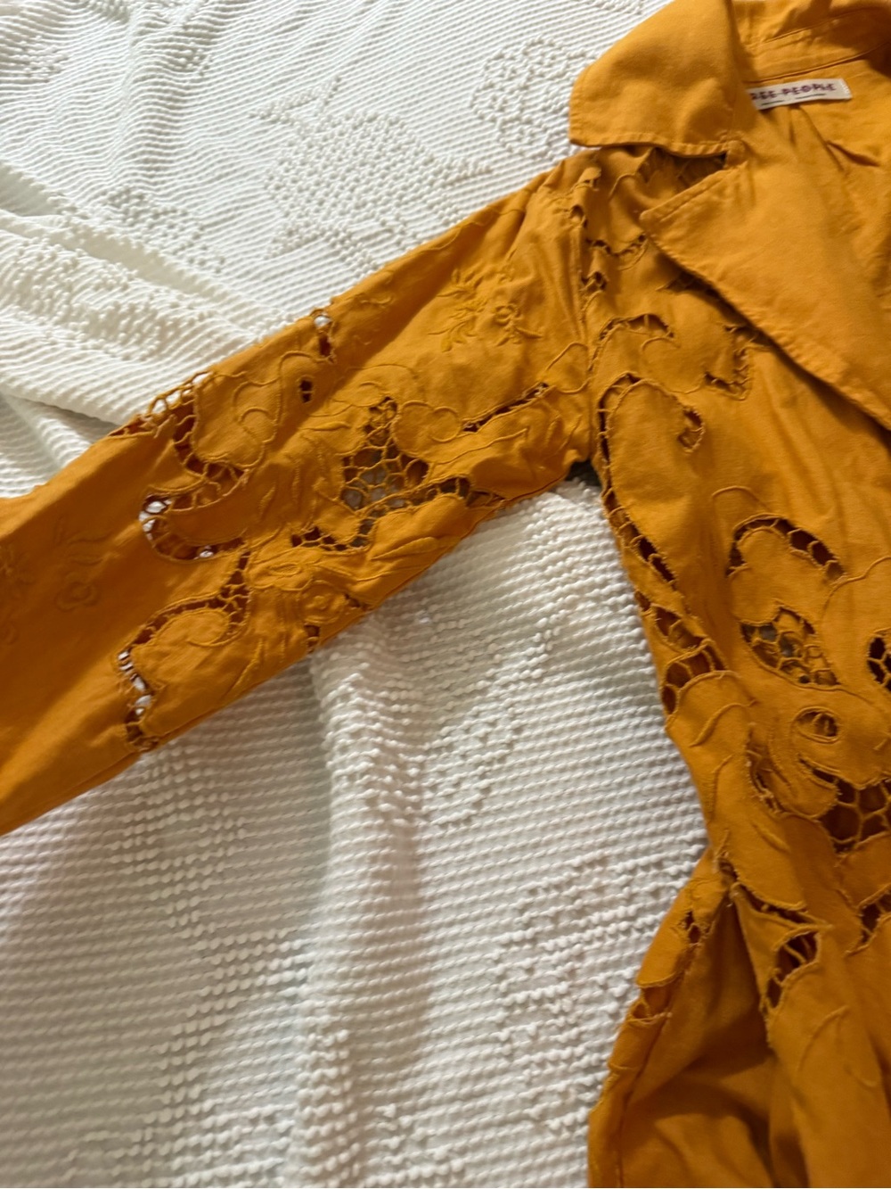 Free People Suzanna Autumn marigold eyelet Cotton Duster size Med - Picture 10 of 13